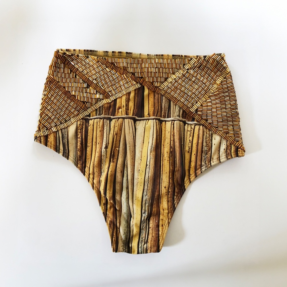 Bergdorf Goodman, Agua de Coco High Waist BEADED Bikini Bottoms / Size S…